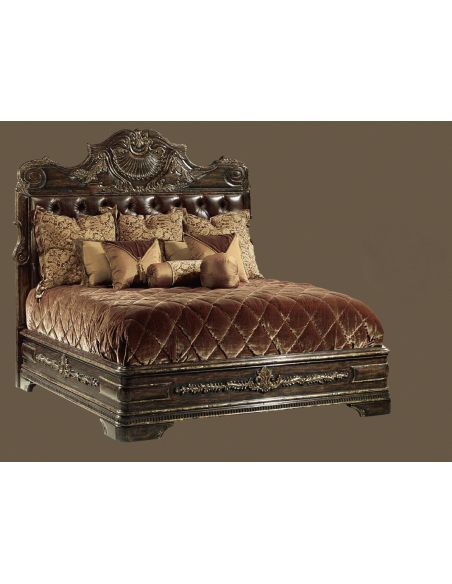 LUXURY BEDROOM FURNITURE 1 High end master bedroom set carvings and tufted leather headboard