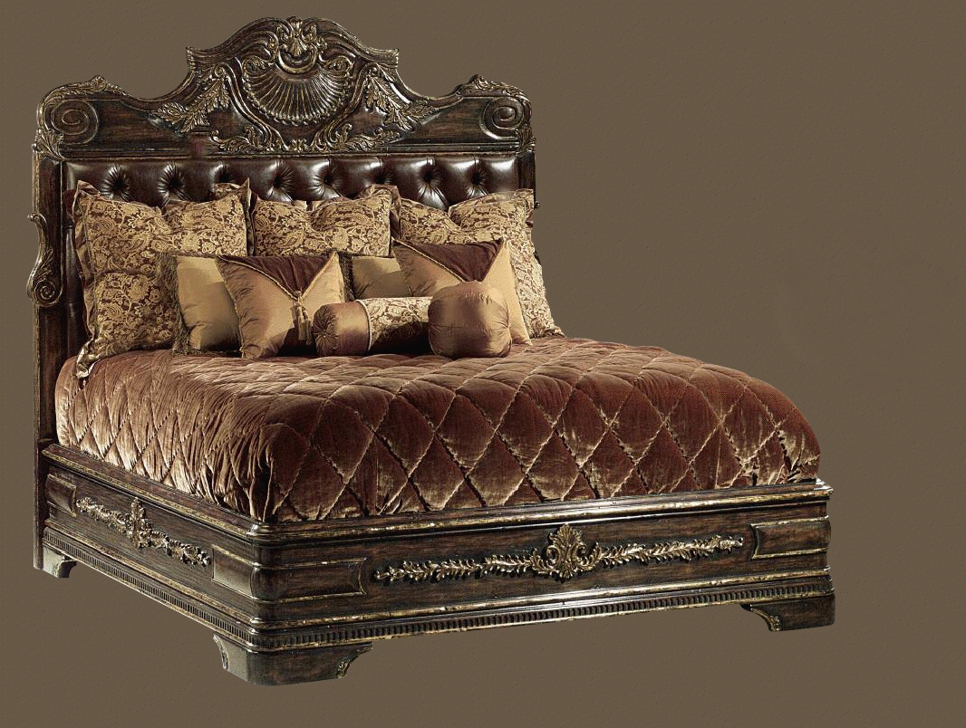 1 High end master bedroom set carvings and tufted leather ...