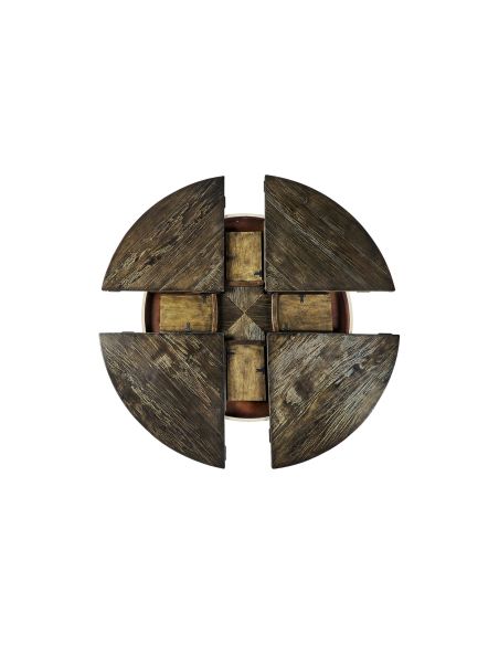 Walnut circular dining table with self-storing leaves
