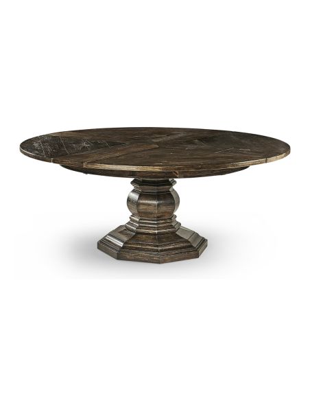 Dark Walnut circular dining table with self-storing leaves