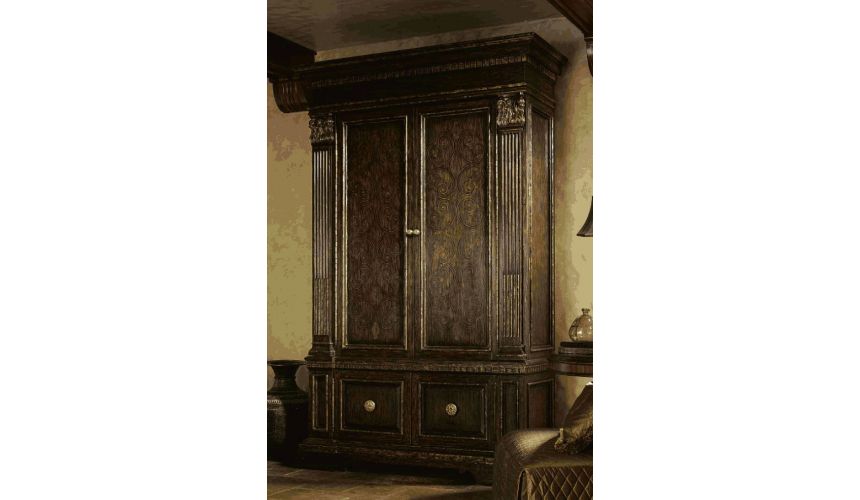 LUXURY BEDROOM FURNITURE 1 High end master bedroom set carvings and tufted leather headboard