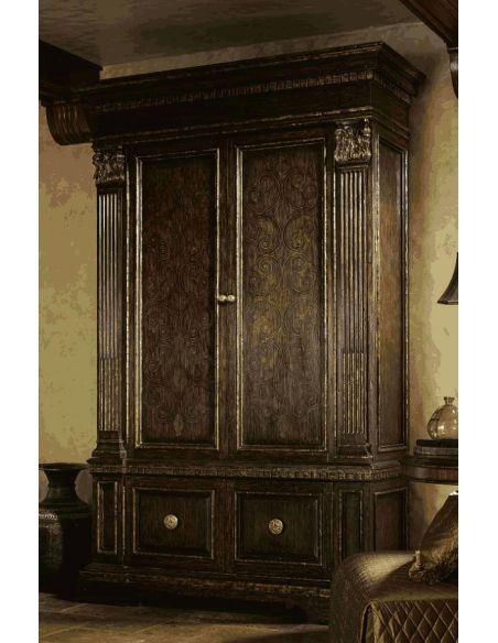 LUXURY BEDROOM FURNITURE 1 High end master bedroom set carvings and tufted leather headboard