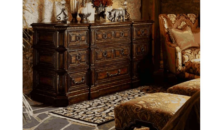 LUXURY BEDROOM FURNITURE 1 High end master bedroom set carvings and tufted leather headboard