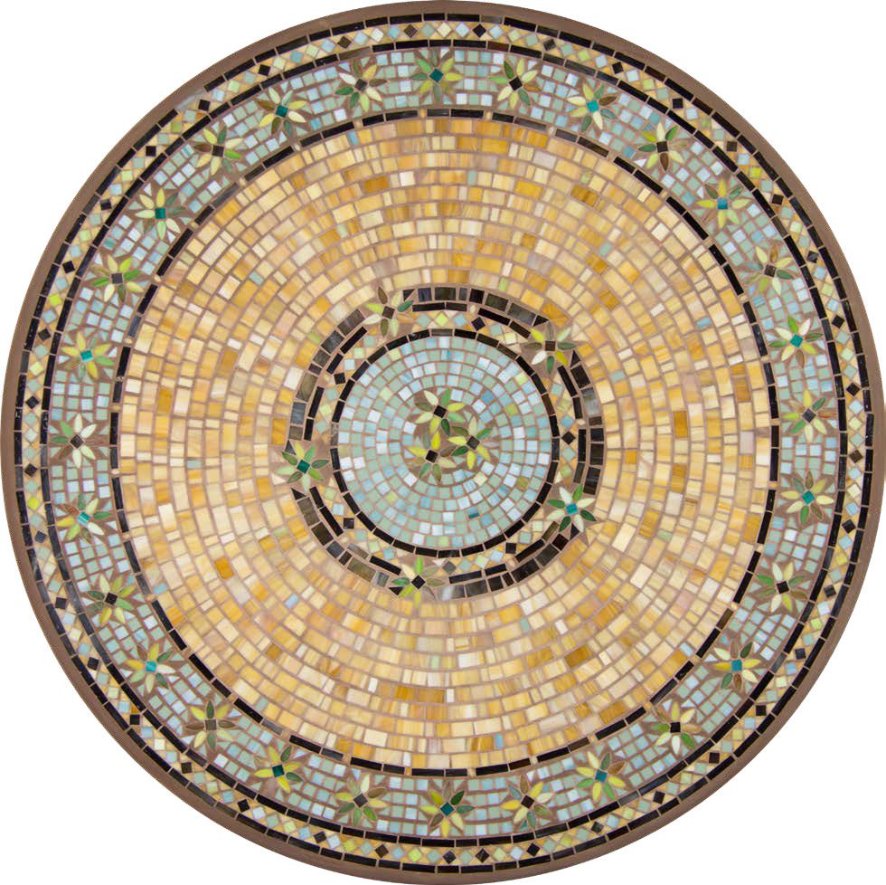 The mosaic design has an essence of nature, featuring exquisite patterns with multicolored star-like motifs.