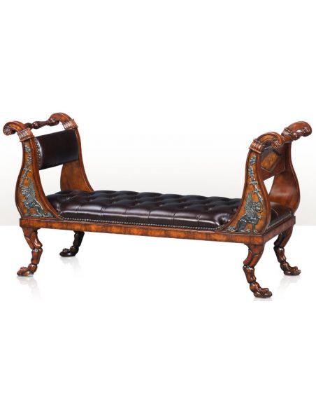A mahogany and pollard burl chaise or window seat