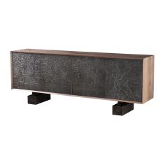 The rectangular cabinet features a unique pattern that gives it a distinguished appearance.
