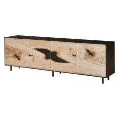 The rectangular TV cabinet is made of solid wood and has a sophisticated finish that guarantees perfection and longevity.