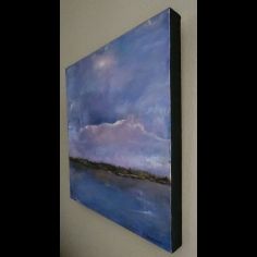 "Violet Skies" acrylic painting with metallic accents, signed in lower right corner. 2