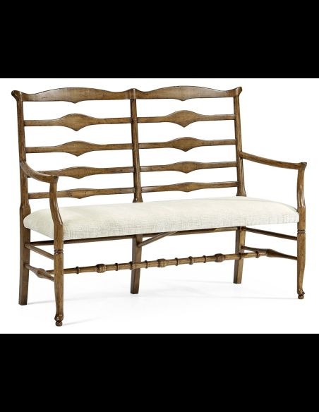 Country style Walnut Ladder Back Two Seat Bench-05