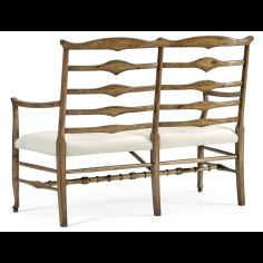 Country-style walnut ladder back two-seat bench with shaped back rail 2