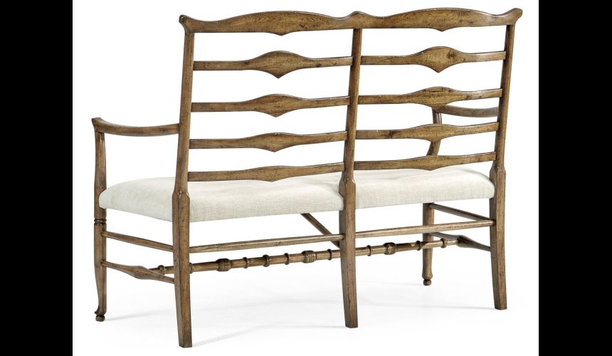 Country style Walnut Ladder Back Two Seat Bench-05