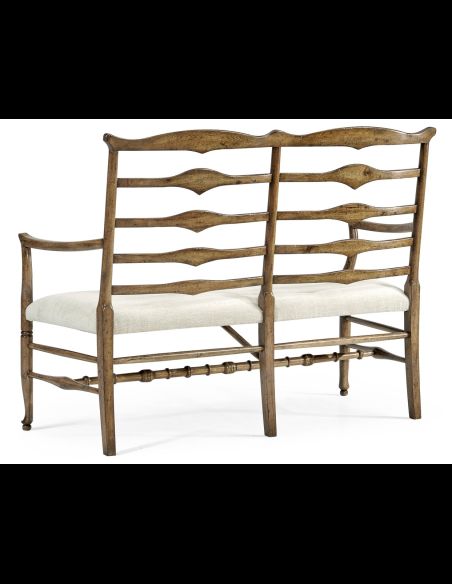 Country style Walnut Ladder Back Two Seat Bench-05