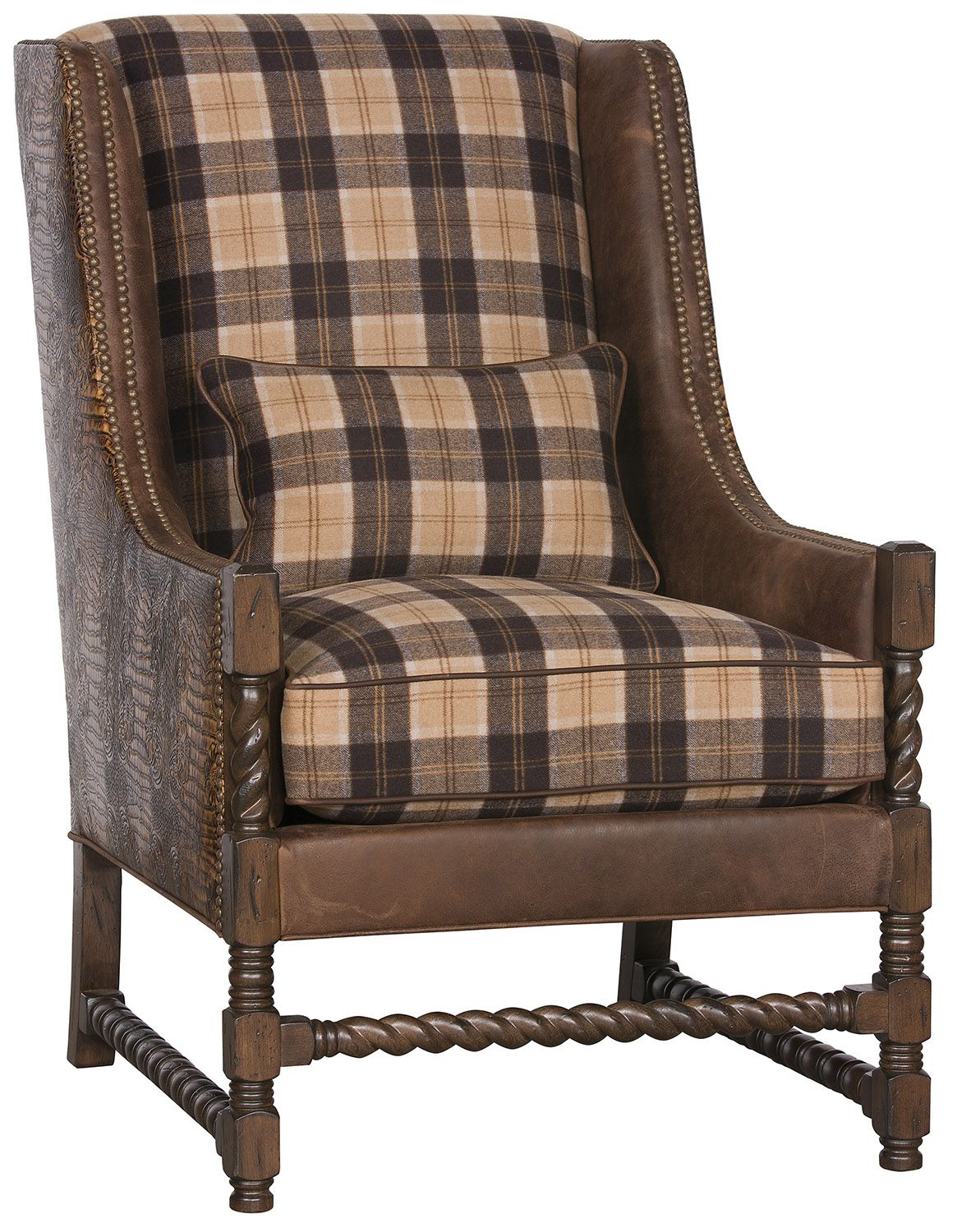 Elegant Dark Forest Plaid Accent Chair