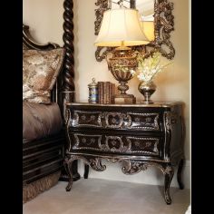 Classic French-style wood-carved nightstand