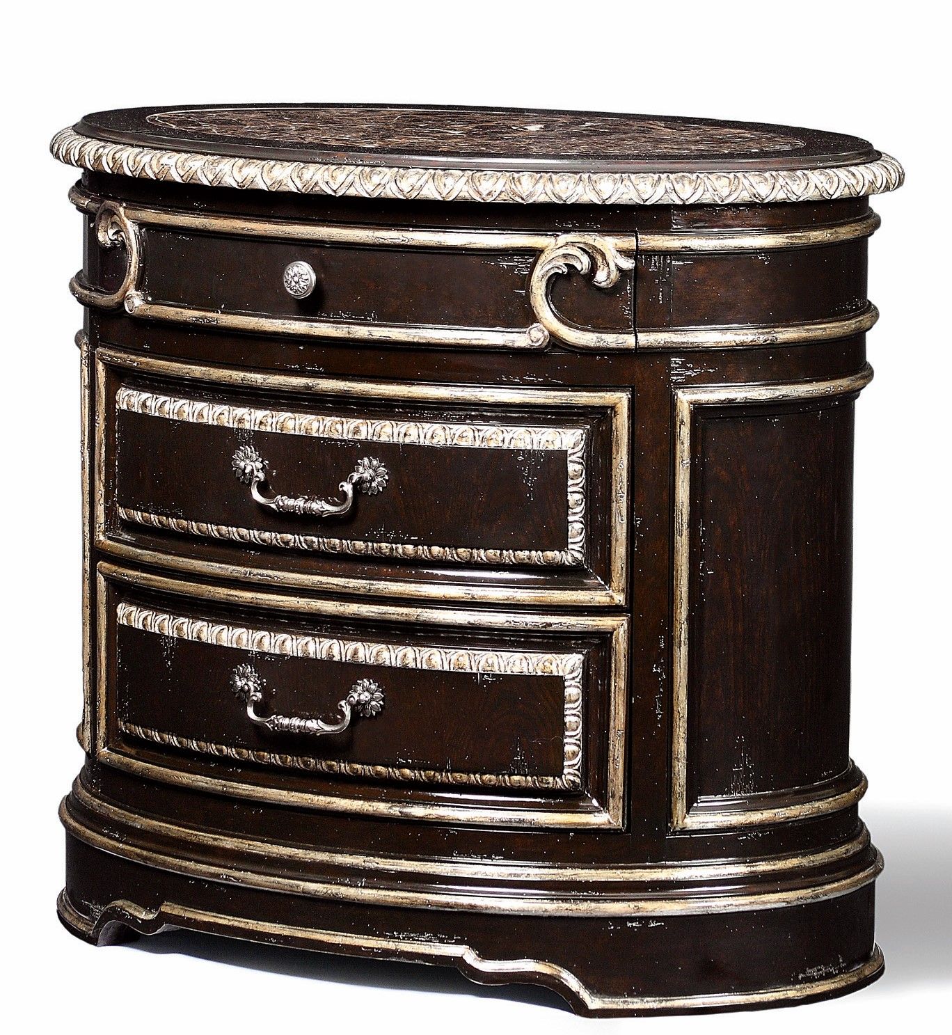 French style wood carved oval nightstand