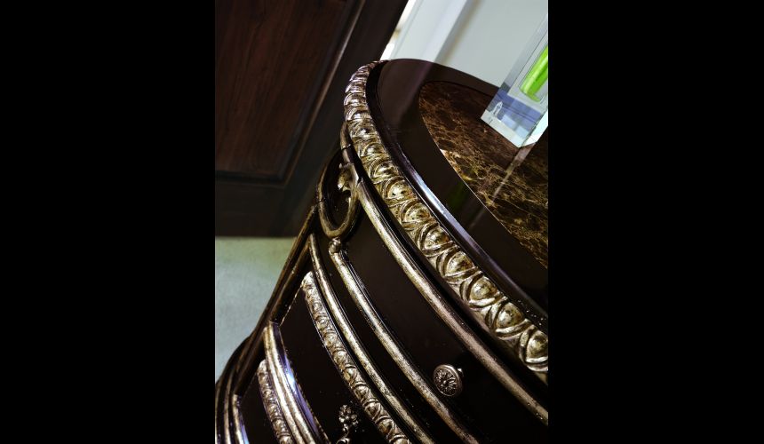 French style wood carved oval nightstand