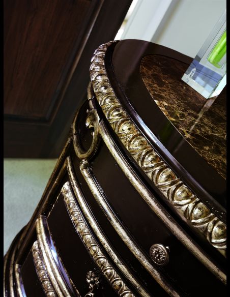 French style wood carved oval nightstand