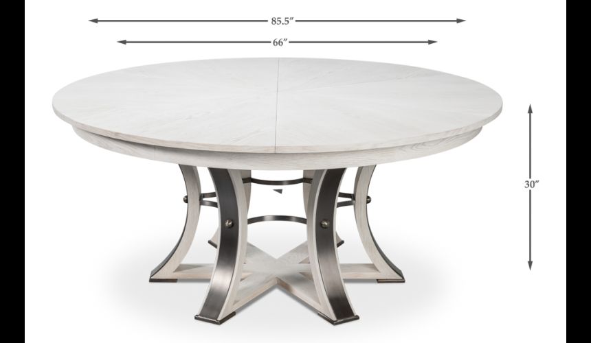 Large round table with self storing leaves