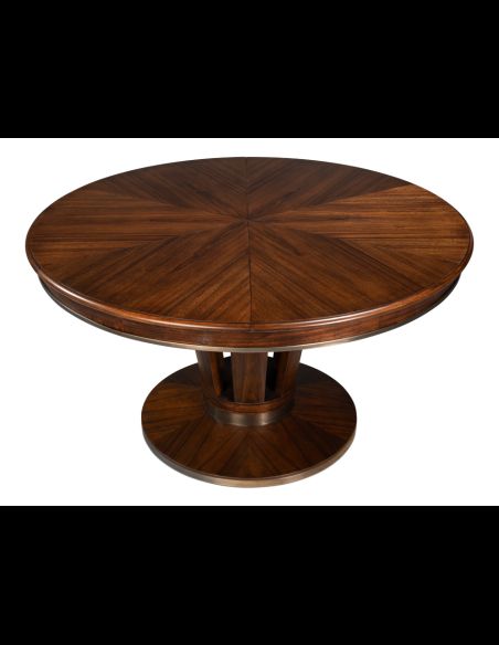 closed, Jupe dining table with self-storing leaves. Palladio finish.