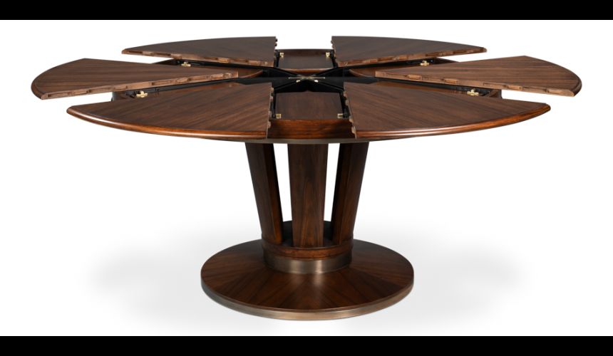 open Large Jupe table with Palladio finish and stainless steel accents.