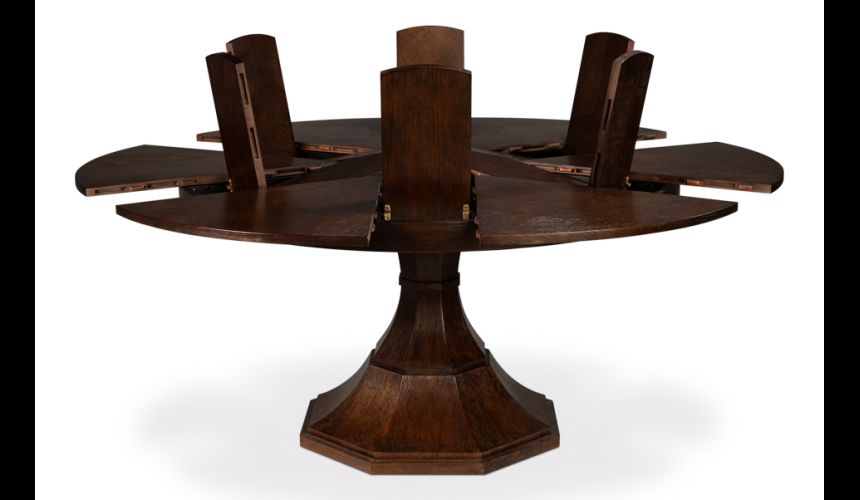 70 round to round extending table with self storing leaves