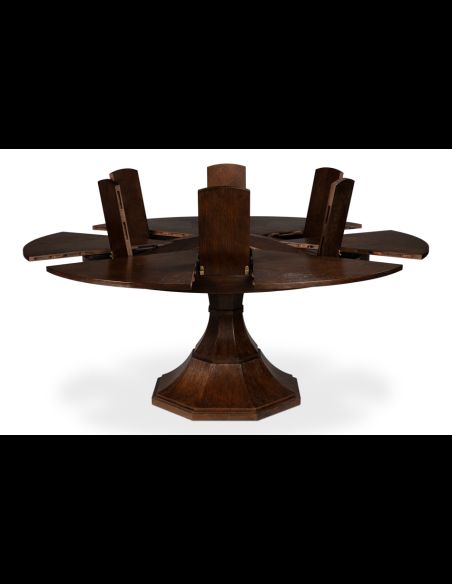 70 round to round extending table with self storing leaves