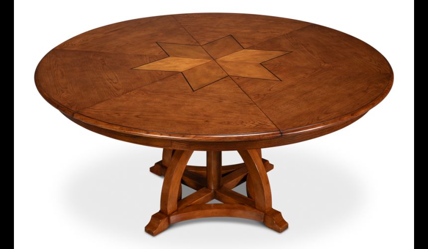 84 Jupe table self storing leaves, walnut, white oak center detail.