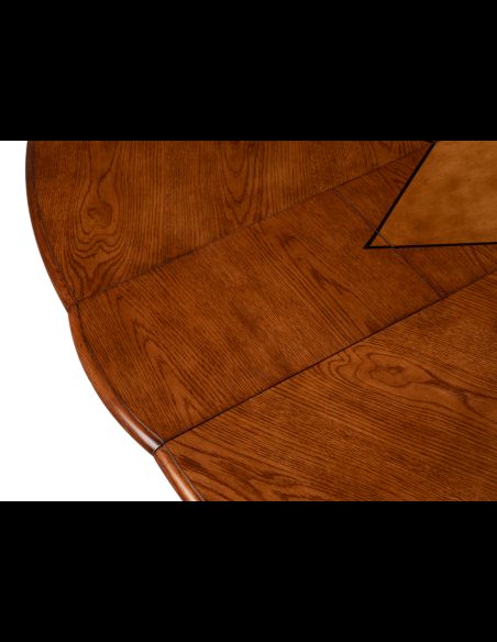 edge of Dining Tables 84 Jupe table self storing leaves, walnut, white oak center detail.
