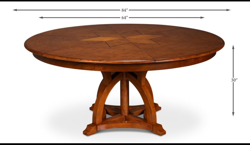 Dining Tables 84 Jupe table self storing leaves, walnut, white oak center detail.