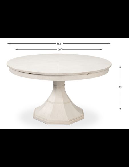 The Giselle Jupe Table is extendable and features a traditional touch with curves and facets on its base.
