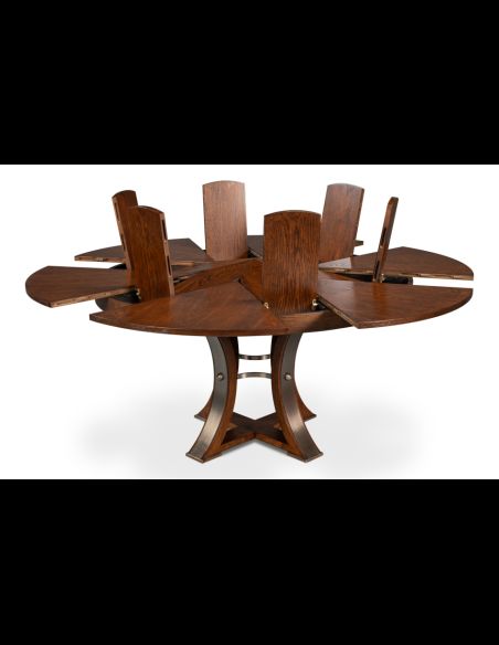 Round table with self-storing leaves. Palladio finish on oak wood