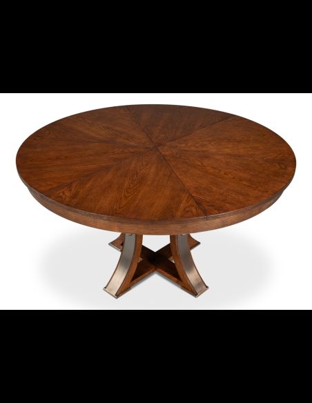 Round table with self-storing leaves. Palladio finish on oak wood