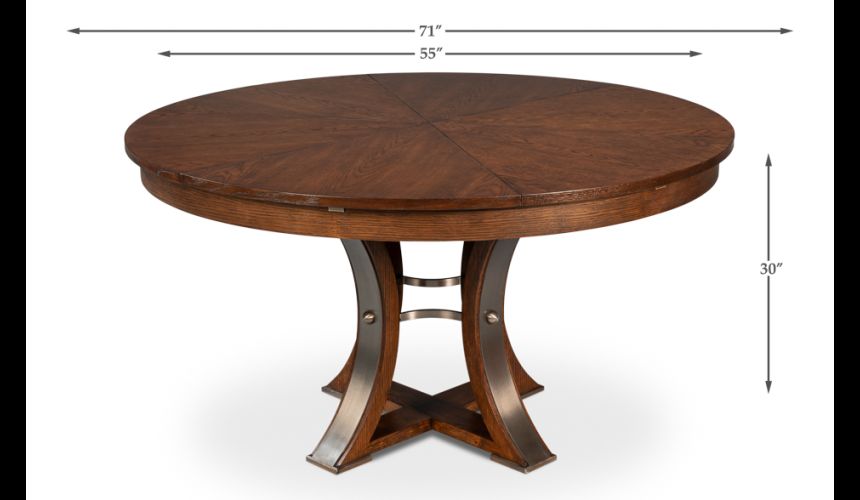 Round table with self-storing leaves. Palladio finish on oak wood