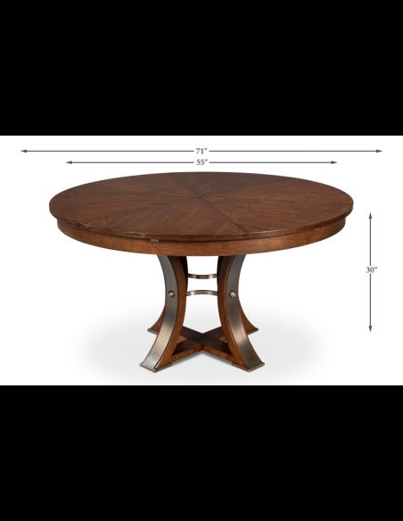 Round table with self-storing leaves. Palladio finish on oak wood