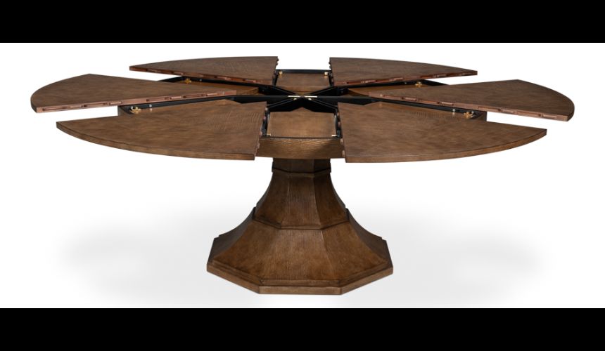 84 round to round extending table with self storing leaves