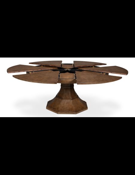 84 round to round extending table with self storing leaves
