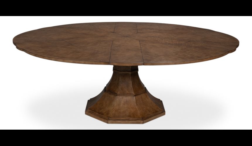 84 round to round extending table with self storing leaves
