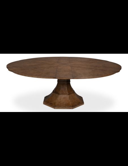 84 round to round extending table with self storing leaves