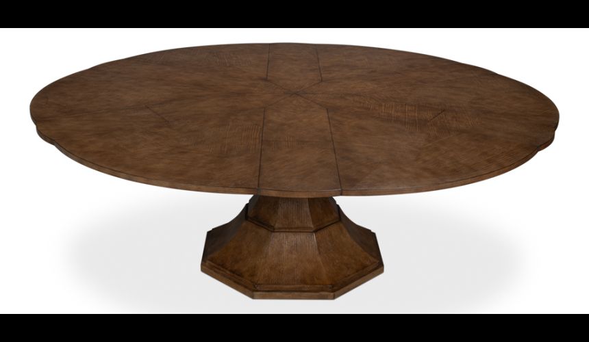 84 round to round extending table with self storing leaves
