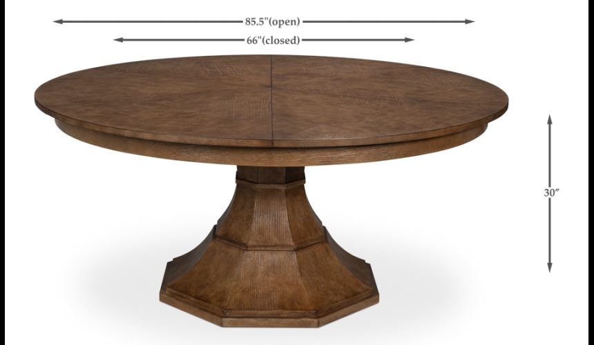 84 round to round extending table with self storing leaves