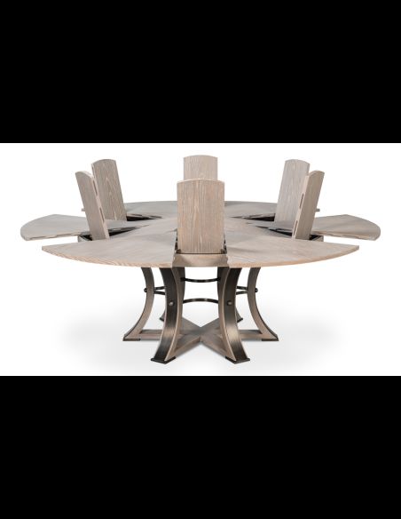 Large round table with self storing leaves moon glow