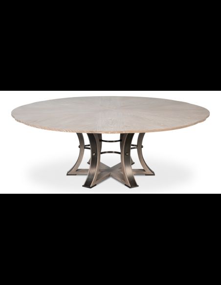 Large round table with self storing leaves moon glow