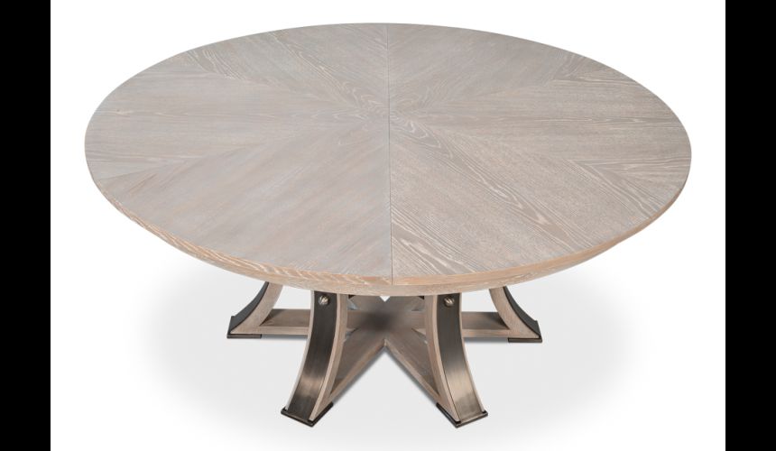 Large round table with self storing leaves moon glow