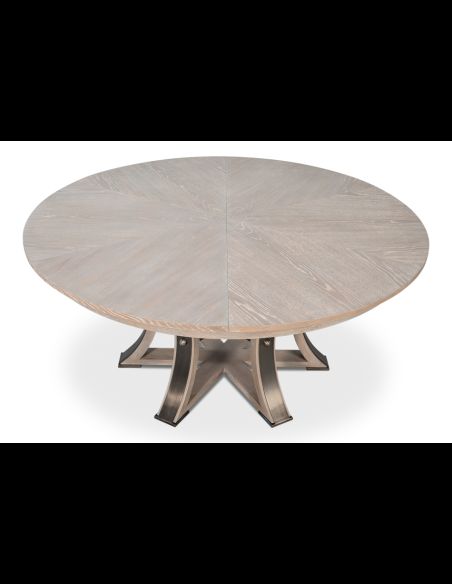 Large round table with self storing leaves moon glow