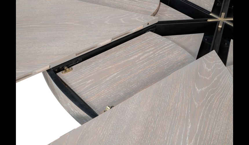 Large round table with self storing leaves moon glow