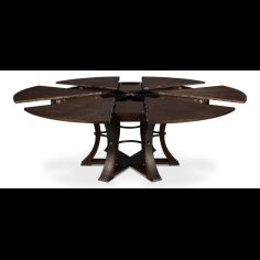Large round table with self storing leaves Burnt Brown