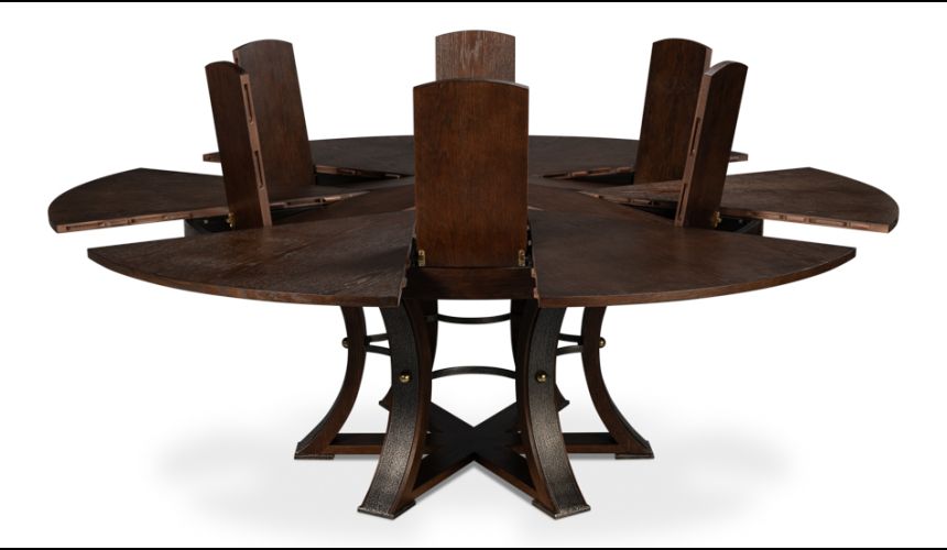 Large round table with self storing leaves Burnt Brown