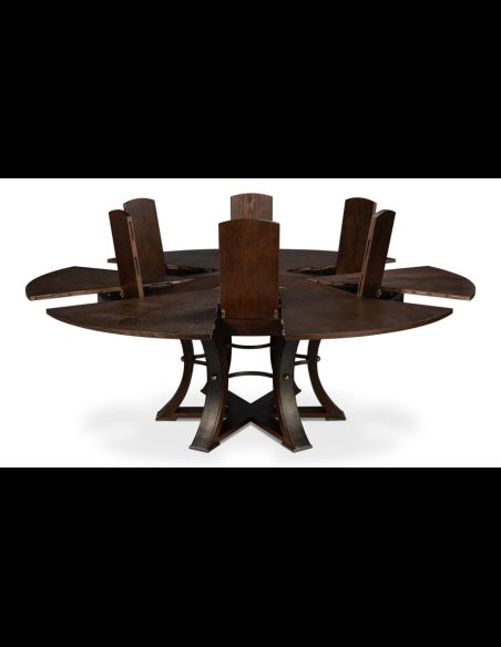 Large round table with self storing leaves Burnt Brown