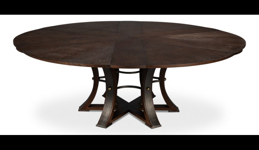 Large round table with self storing leaves Burnt Brown