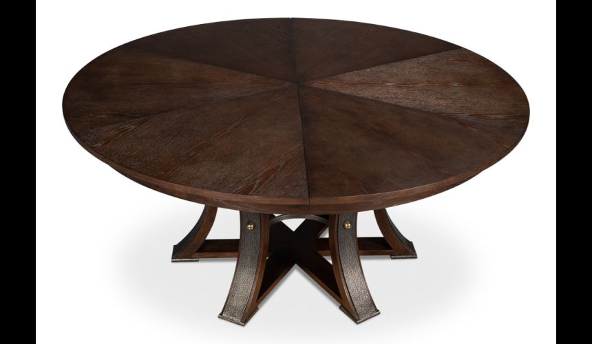 Large round table with self storing leaves Burnt Brown